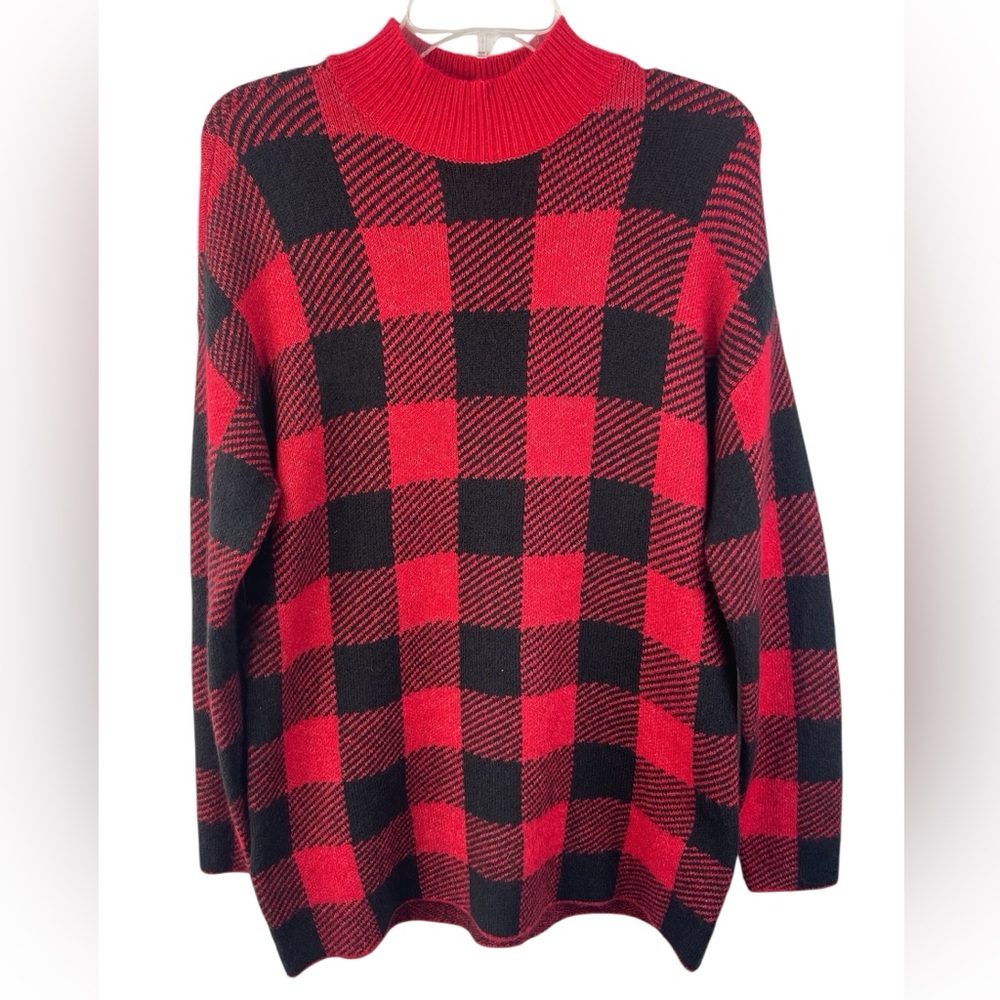 NWT- Loft Red Buffalo plaid mock neck sweater/tunic. Size medium. - Picture 1 of 6